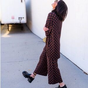 Dressed in LALA Ribbed Checkerboard Playsuit in Black + Mocha